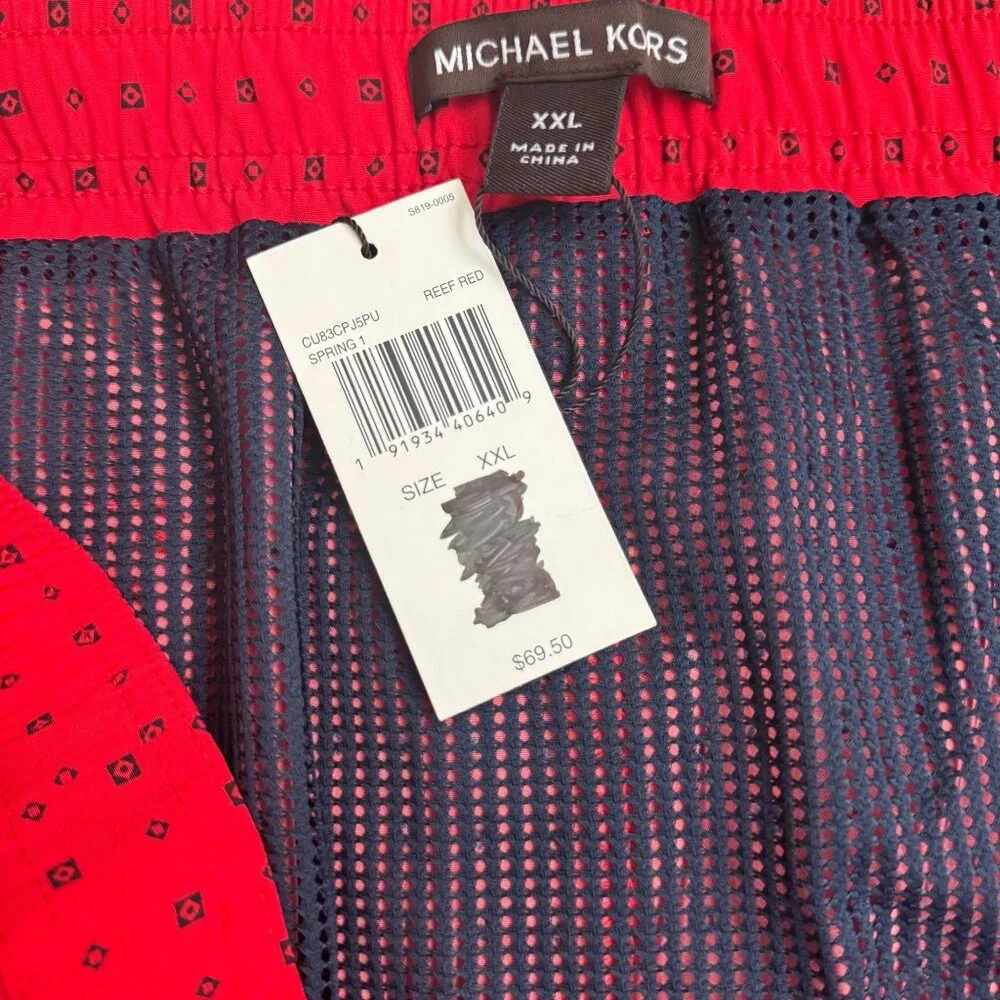 Michael Kors Mens Red Patterned Swim Shorts XXL‎ Drawstring Closure lightweight